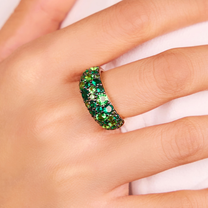 Anello a Fascia con Pavé di Cubic Zirconia Verde