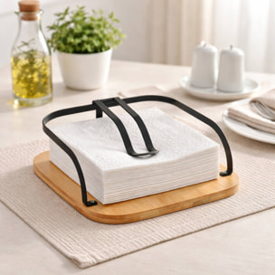 Servilletero de metal y bambú color Negro