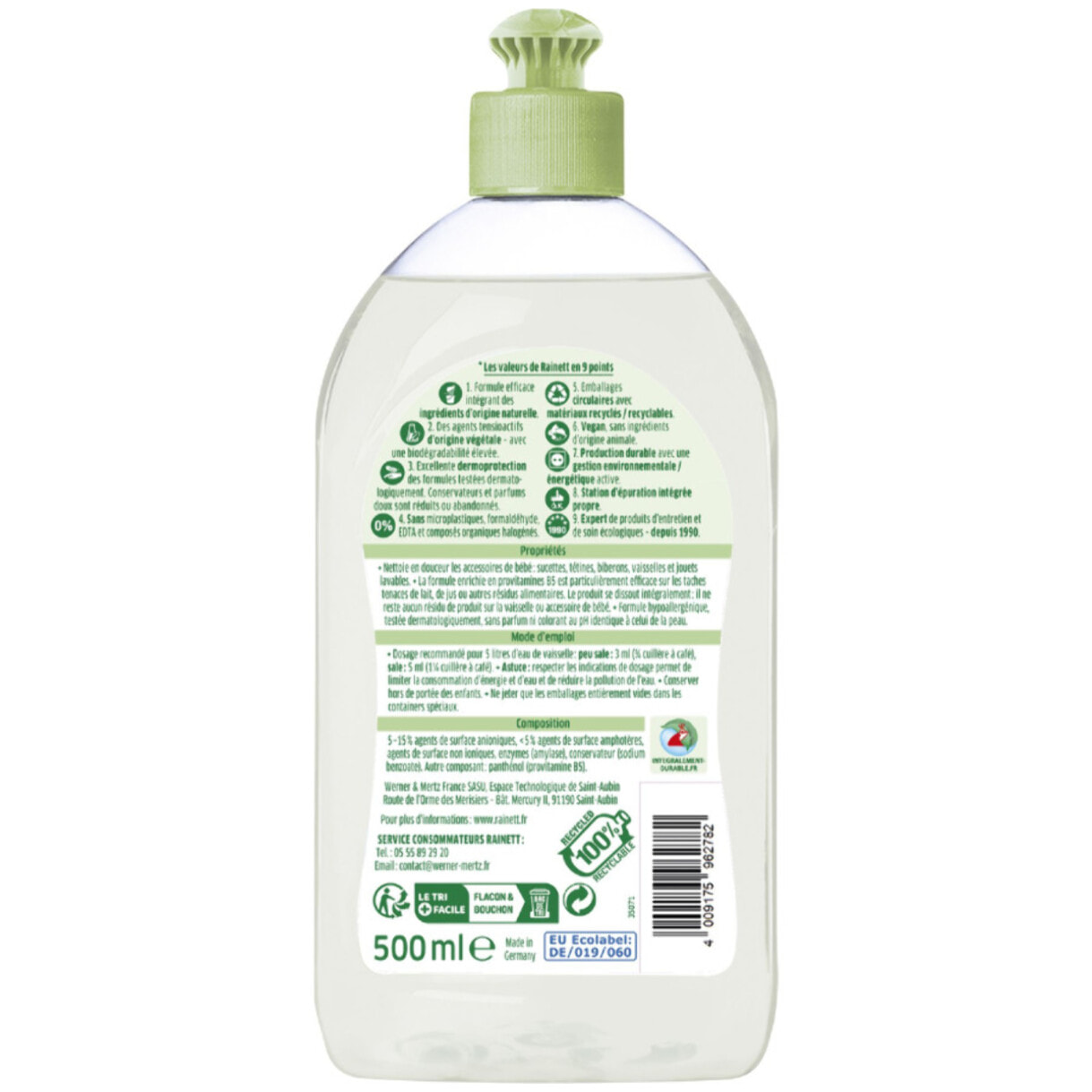 Pack de 8 - Rainett - Baby Nettoyant biberons et accessoires Ecolabel 500ml