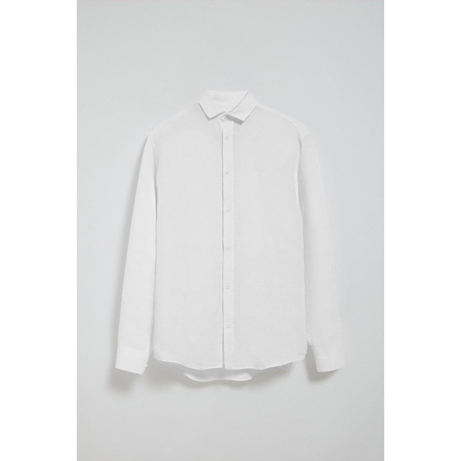 Camicia bianca in lino tinta in capo con monogramma ricamato