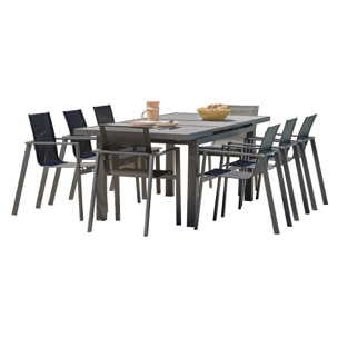 VENISE - Ensemble repas de jardin 8 places en aluminium gris anthracite