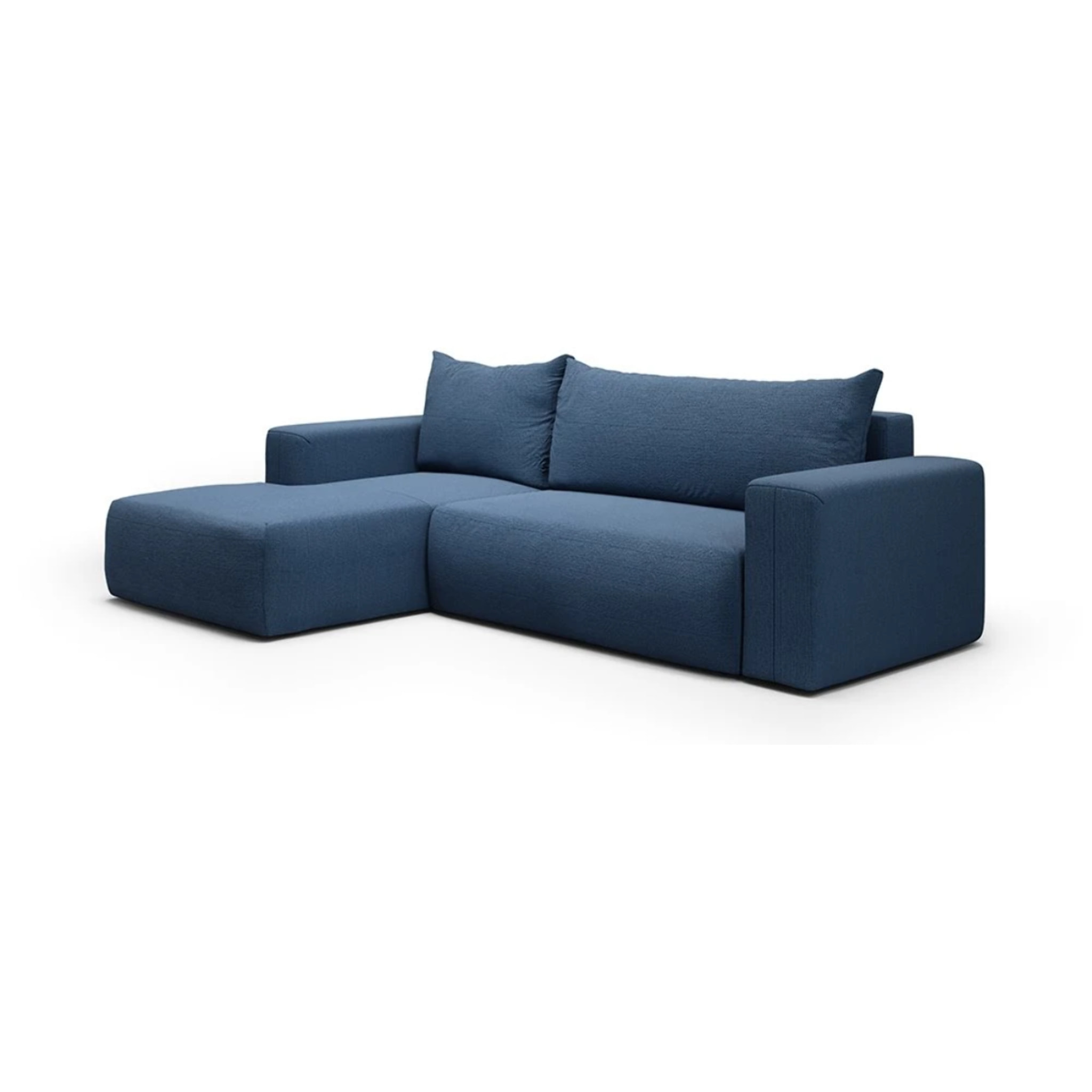 NALA - Canapé d'angle gauche convertible 4 places en tissu bleu