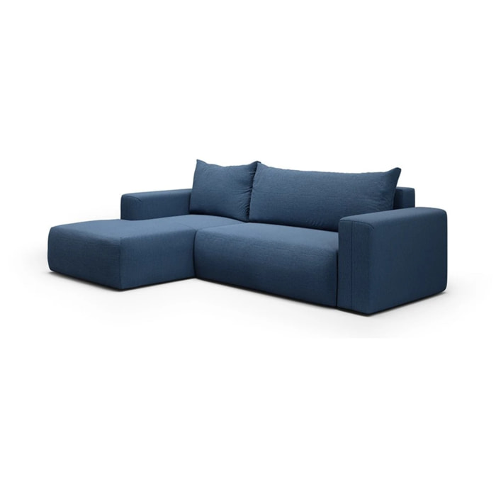 NALA - Canapé d'angle gauche convertible 4 places en tissu bleu