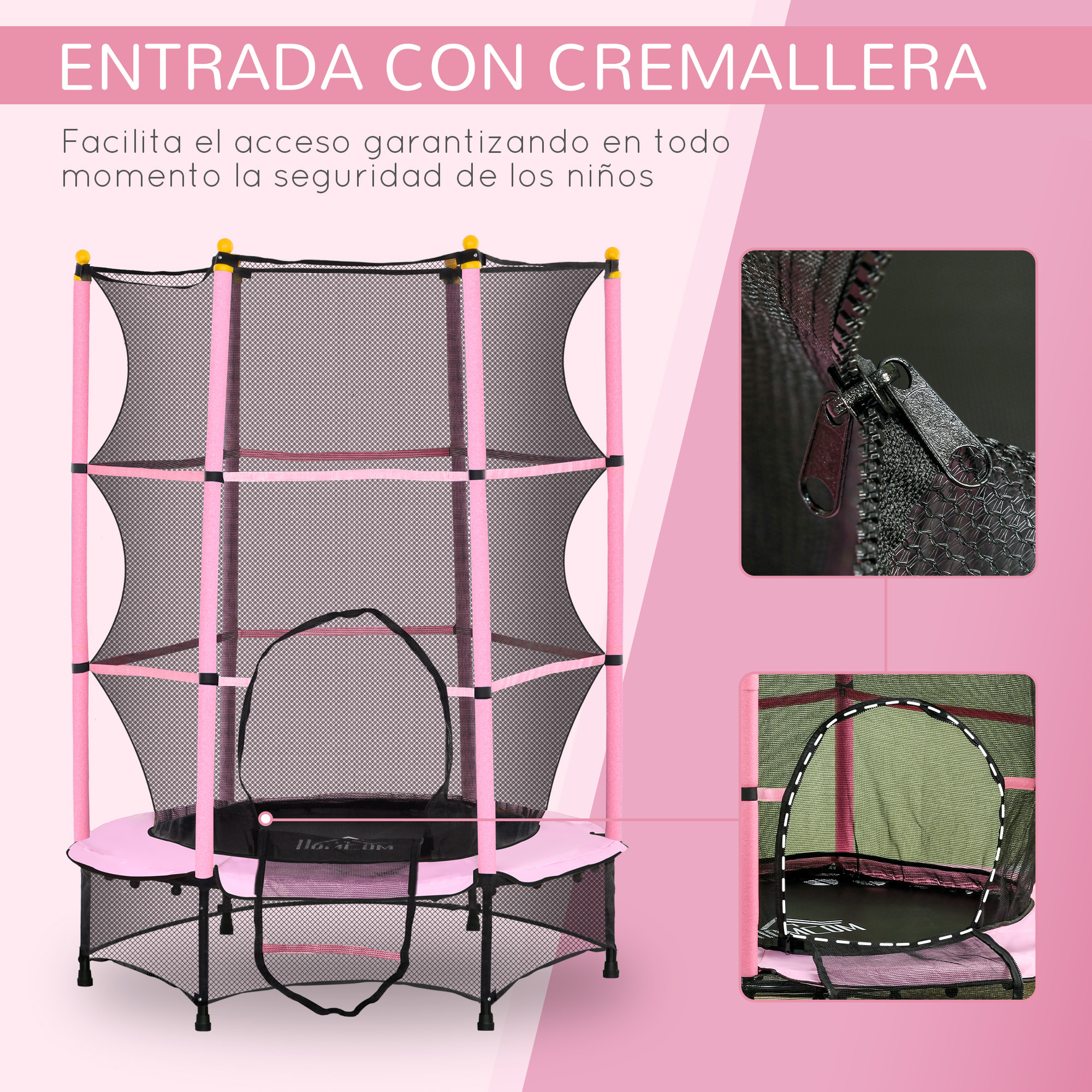 Cama Elástica Infantil Ø140x190 cm Trampolín para Niños de +3 Años con Red de Seguridad y Marco de Acero para Interior y Exterior