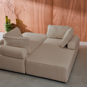 Set de 2 chauffeuses pour canapé modulable tissu bouclette beige 2 places Bao. L 180 x P 90 x H 74cm