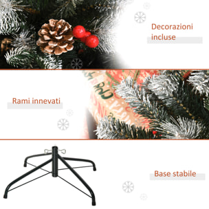 HOMCOM Albero di Natale Innevato con Bacche Rosse e Pigne Bianche, Base Rimovibile Pieghevole 180cm - Verde