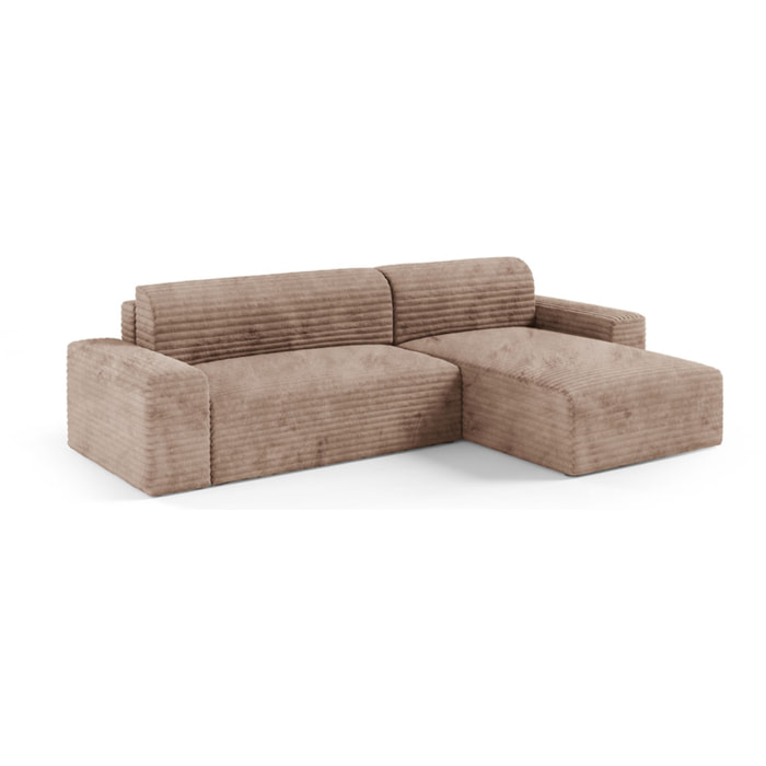 EDEN - Canapé d'angle convertible et réversible 4 places en côtelé taupe