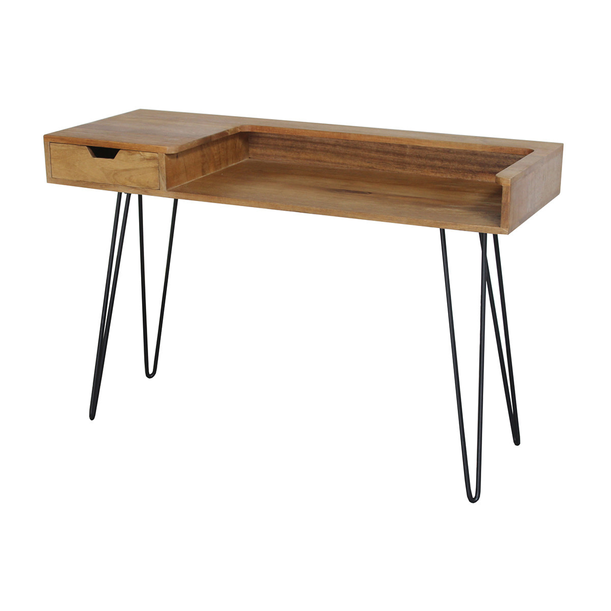 Bureau avec tiroir bois manguier massif et métal noir L116 cm VIBES