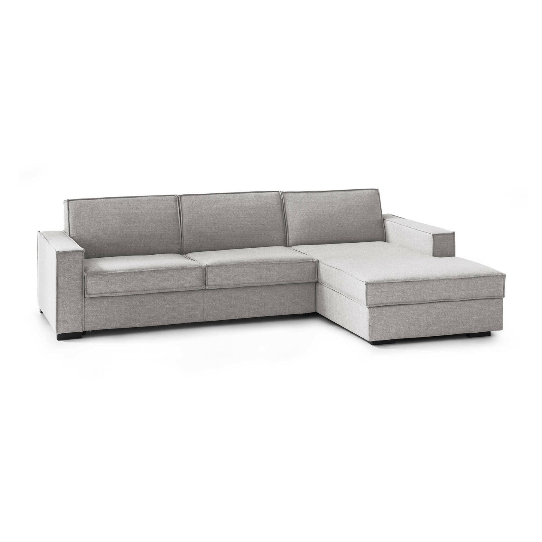 Divano letto con penisola Achico, Sofà apertura girevole, Penisola contenitore Destra, Braccioli standard, 100% Made in Italy, Cm 280x95h90, Grigio