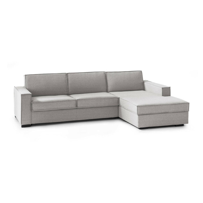 Divano letto con penisola Achico, Sofà apertura girevole, Penisola contenitore Destra, Braccioli standard, 100% Made in Italy, Cm 280x95h90, Grigio