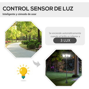 Farol Solar de Jardín con 3 Luces LED Impermeable IP44 Sensor de Noche Farola de Exterior para Camino Terraza Patio 51,5x47x182,5 cm Negro