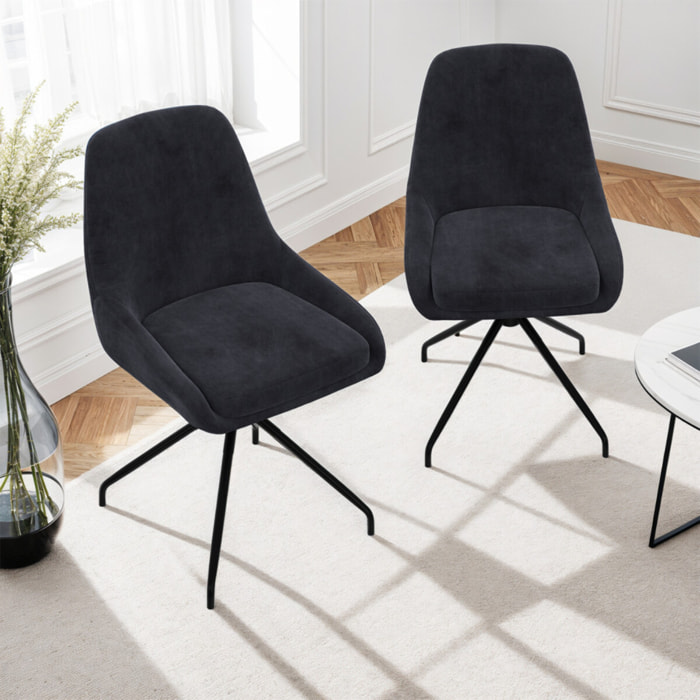 Chaises Olivia pivotantes velours et pieds métal - Gris anthracite