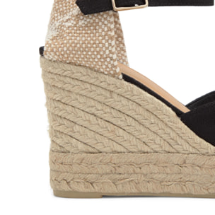 Sandalias de cuña de mujer Bianca estilo peep-toe en algodón orgánico