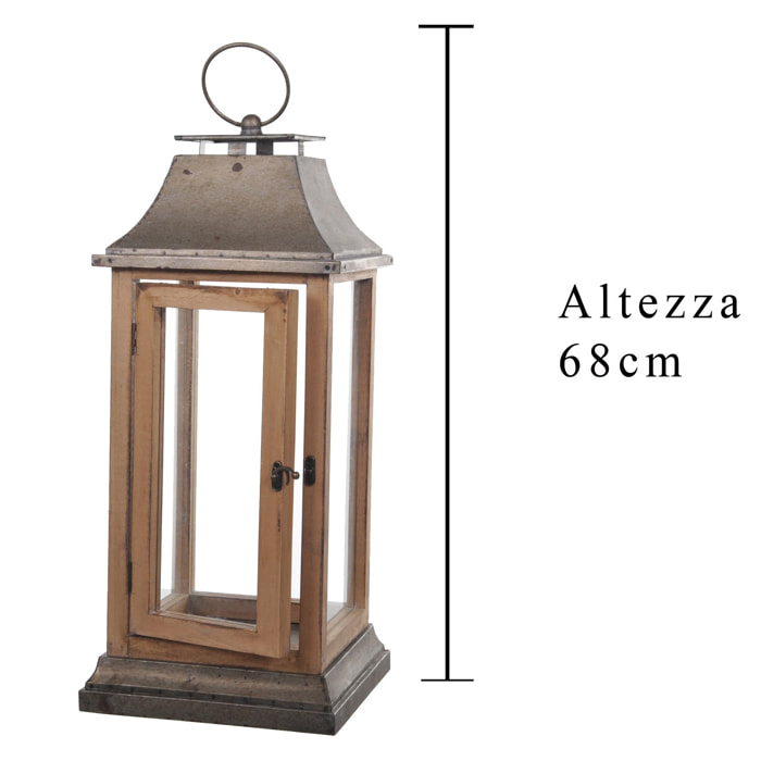 Lanterna In Metallo Con Manico. Altezza 68 Cm - Pezzi 1 - 26,5X68X26,5cm - Colore: Multicolore - Bianchi Dino - Decori Casa E Complementi