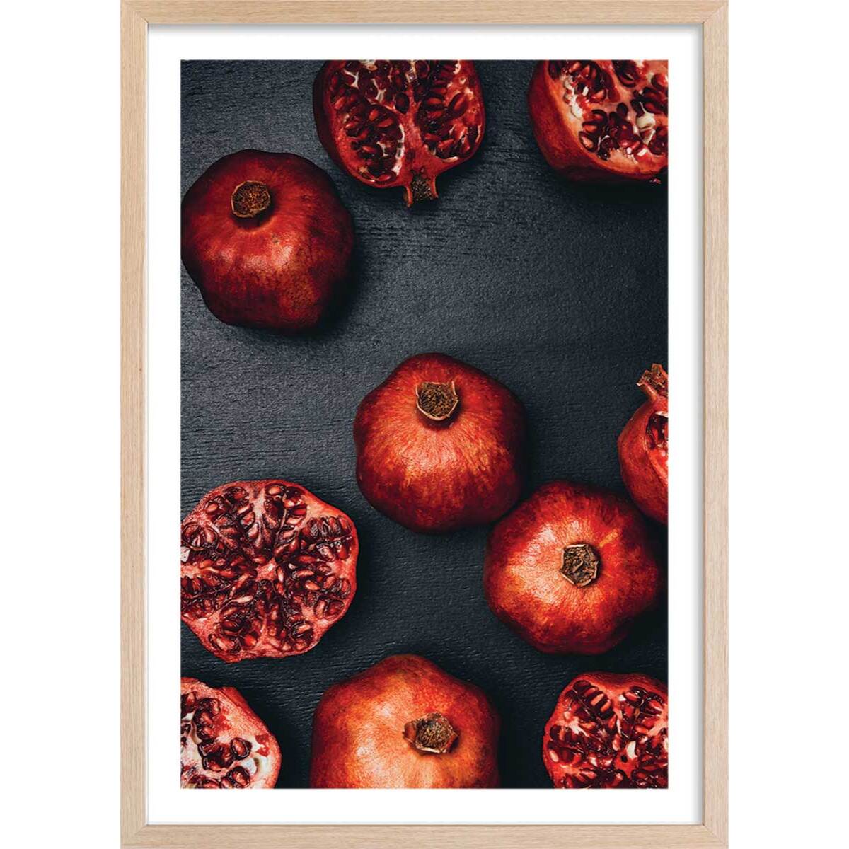 Affiche collection gros plan sur la grenade Affiche + cadre en bois - Chêne