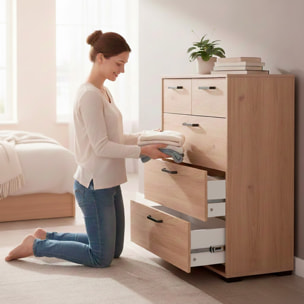 Cassettiera Alta 5 Cassetti Comò Mobile Contenitore Moderno Cassetti Scorrevoli A Sfera Camera Da Letto Ingresso Soggiorno 70.2×39.8×82.7 Cm Rovere