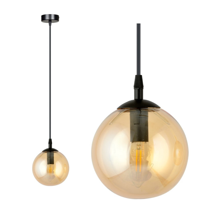 Lampada a sospensione Cosmo in acciaio e vetro ambra