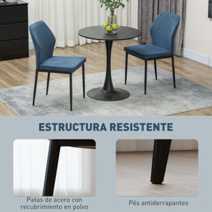 Juego de 2 Sillas de Comedor Modernas Sillas de Cocina con Asiento Acolchado y Tapizado Respaldo Curvo Patas de Acero para Salón Dormitorio Azul