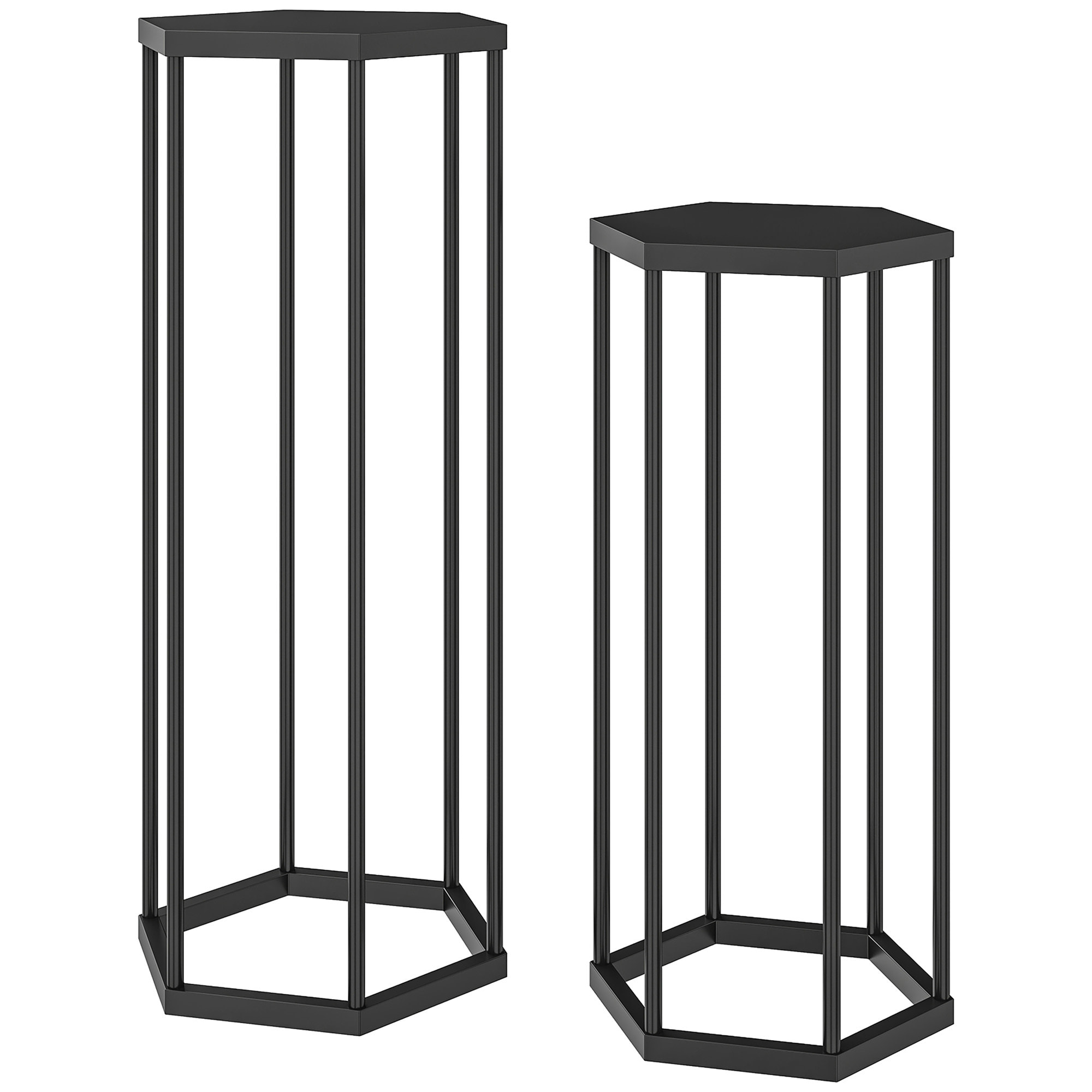 Lot de 2 supports pour plantes hexagonal métal noir