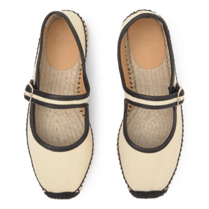 Alpargata plana Padua estilo mary-jane en algodón orgánico y cuero