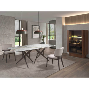 Silla con asiento y respaldo tapizados en tela gris claro patas de madera de roble en ceniza oscuro 53x55x78cm