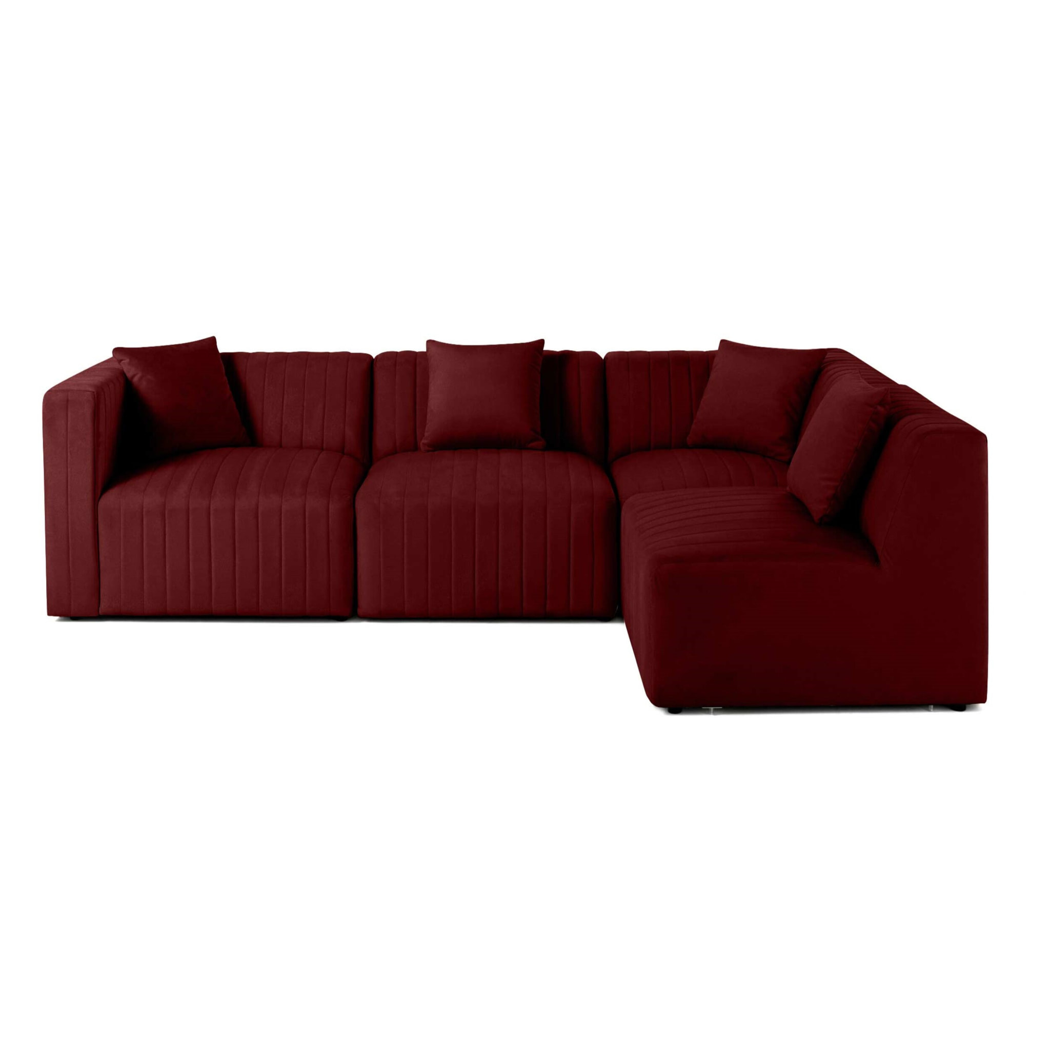 Nova - canapé modulable d'angle droit - 5 places - en velours - Rouge