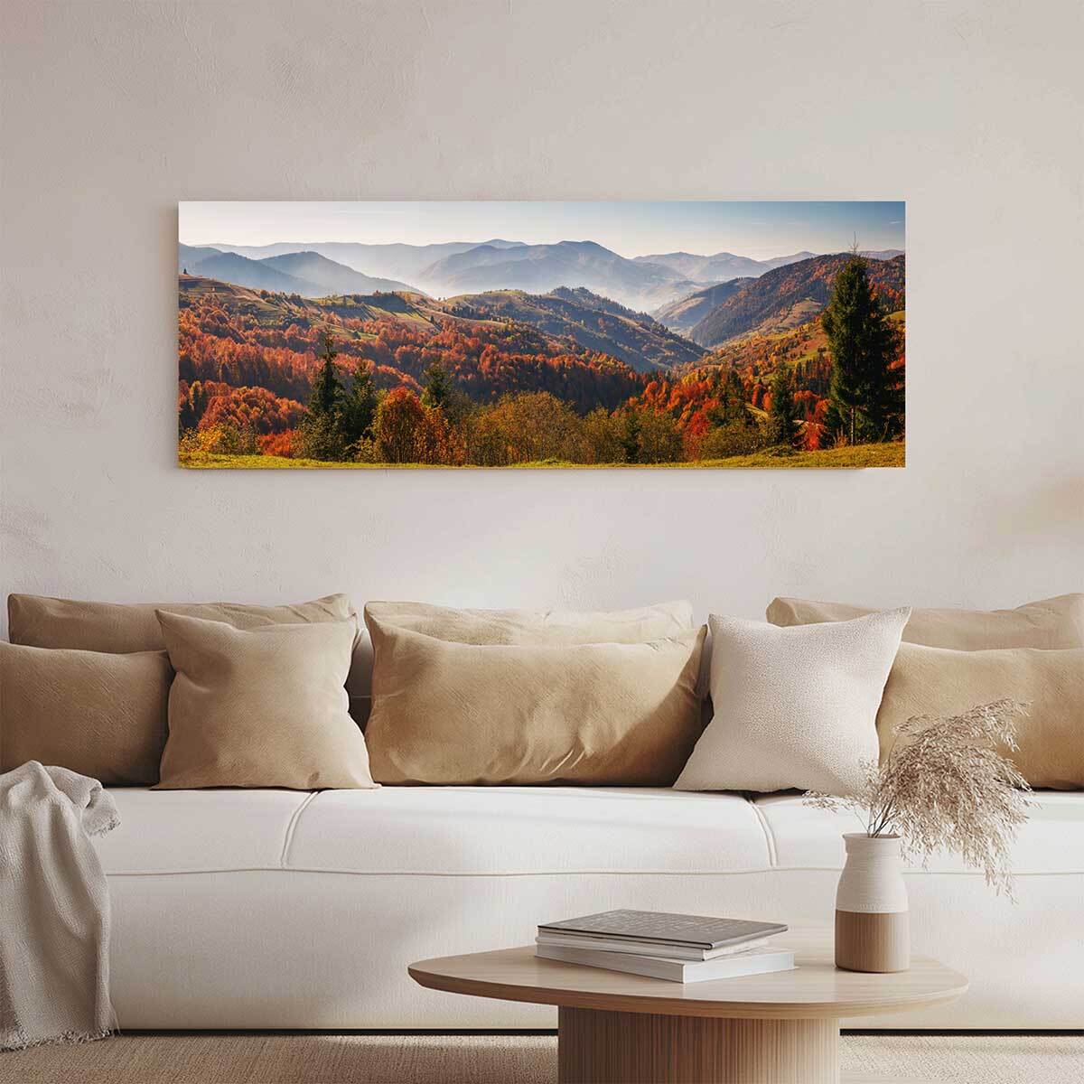 Tableau panoramique vallées d'automne et collines colorées Toile imprimée