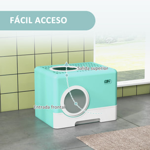 Arenero para Gatos Inodoro para Mascotas con Pala Bandeja Extraíble 2 Puertas Entrada Principal y Salida Superior 52x41x38,5 cm Verde