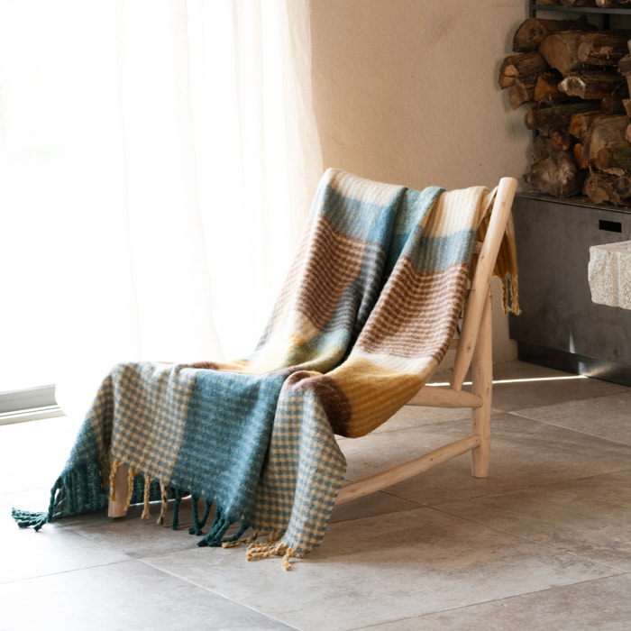 Plaid à carreaux aspect mohair doux - Bleu Paon