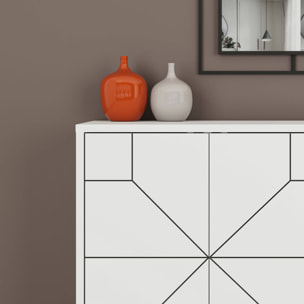Credenza Earl, Buffet da soggiorno, Madia da salotto, Dispensa da cucina, 123x35 h62 cm, Bianco