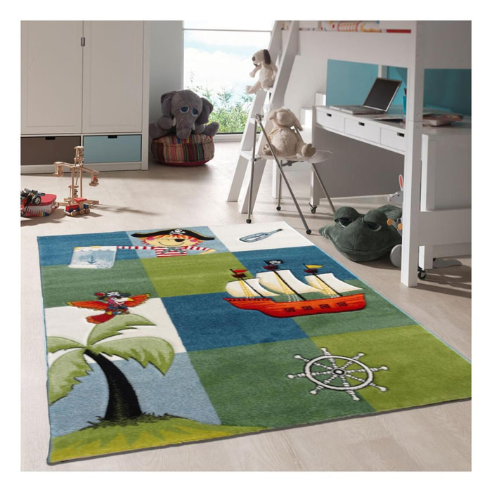 tapis chambre 80x150 tissé bleu rectangle motif enfant SPIRATE