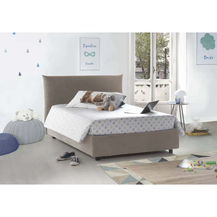 Letto piazza e mezza Creta, Letto contenitore con rivestimento in tessuto, 100% Made in Italy, Apertura frontale, con materasso Cm 120x190 incluso, Tortora