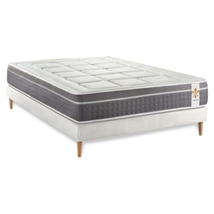 Ensemble Matelas Trente - 30cm - Ressorts ensachés et mémoire de forme - Confort hôtelier - Sommier kit Blanc