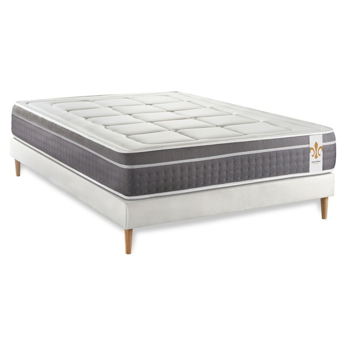 Ensemble Matelas Trente - 30cm - Ressorts ensachés et mémoire de forme - Confort hôtelier - Sommier kit Blanc