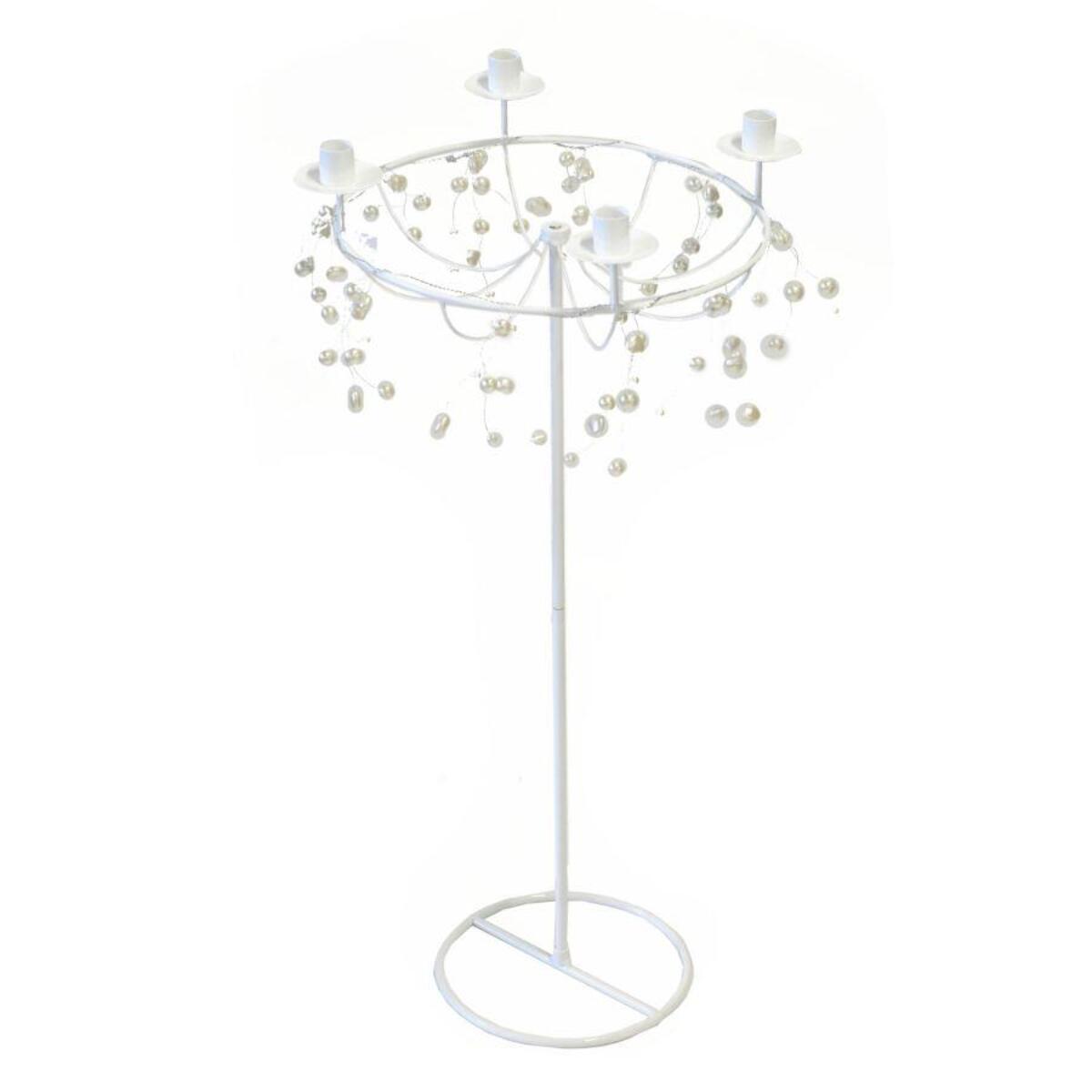 Portacandele in metallo bianco con palline da 4 posti cm32x31h35