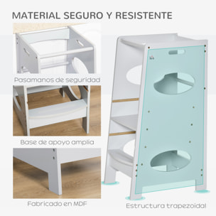 Torre de Aprendizaje de Madera para Niños Taburete de Cocina Infantil con Pedal Altura Ajustable en 3 Posiciones y Barra de Seguridad 40x50x90 cm Gris