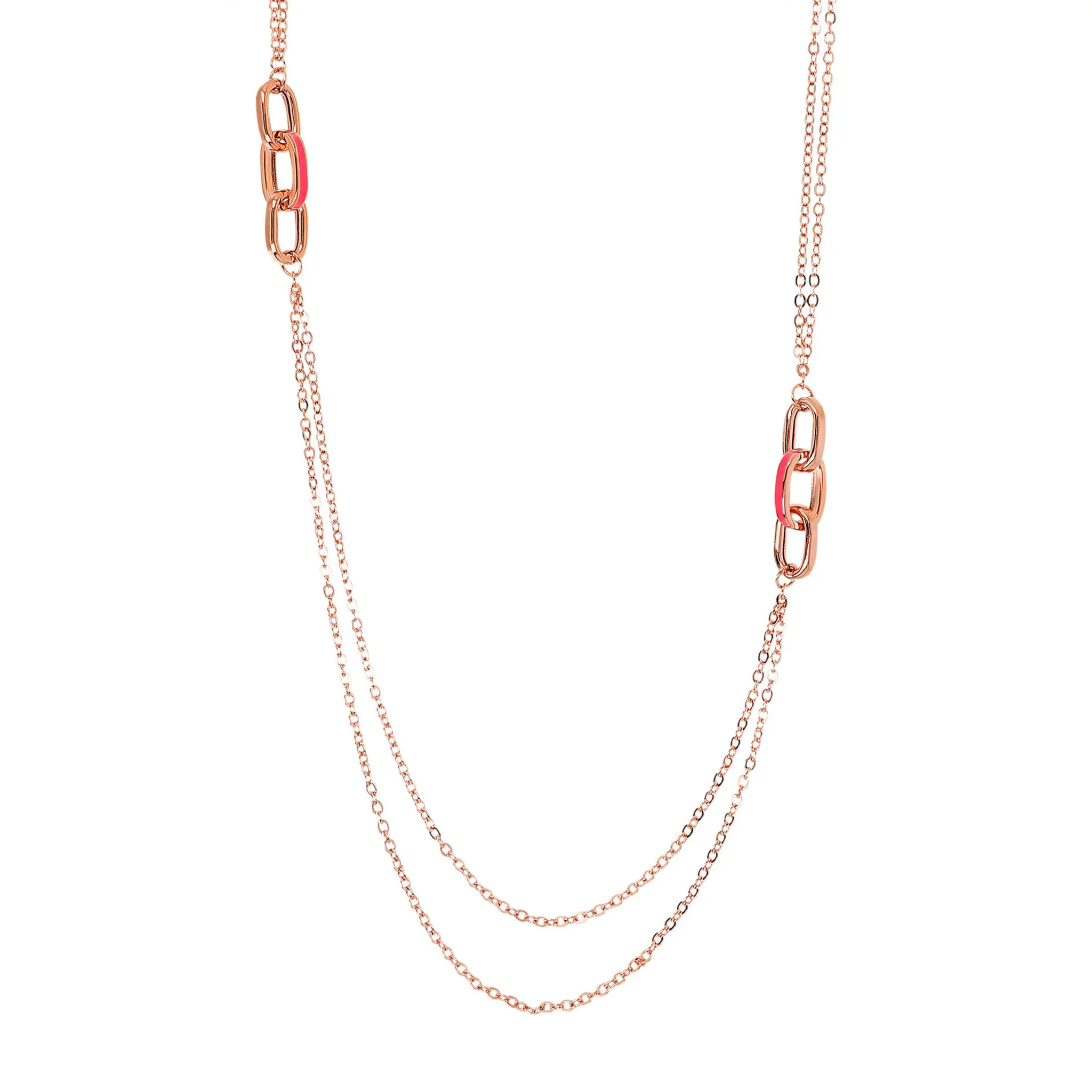 Collana Lunga Multifilo Doppia con Maglie Ovali Smaltate Turchesi