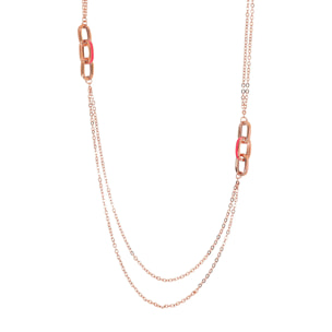Collana Lunga Multifilo Doppia con Maglie Ovali Smaltate Turchesi