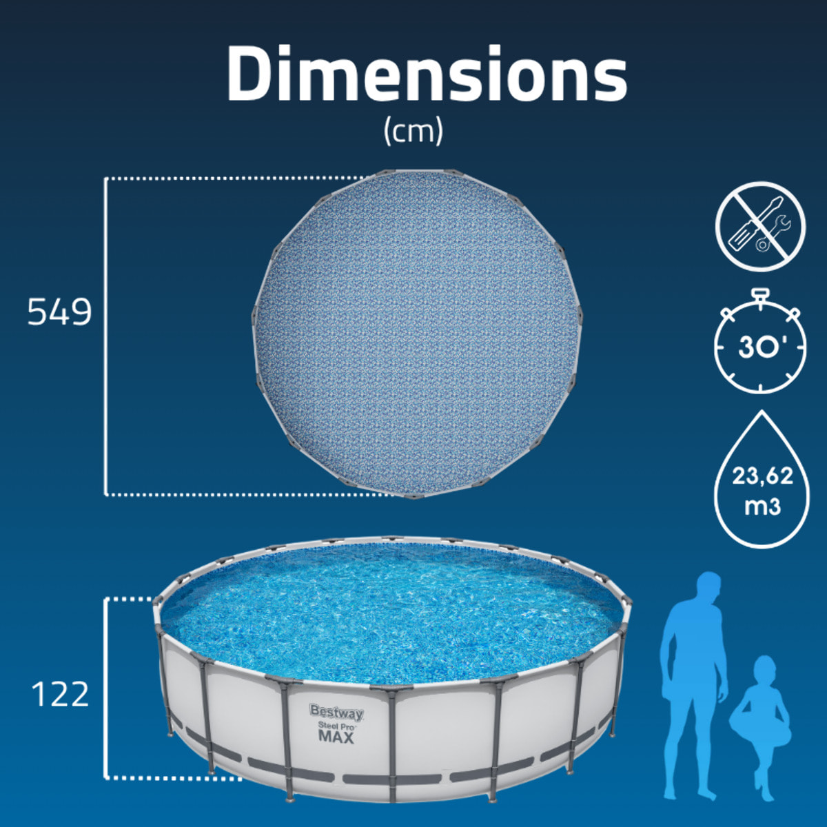 Bestway Piscine hors sol tubulaire ronde Bestway Steel Pro Max 549 x 122 cm gris clair