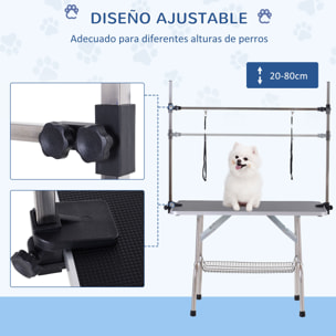 Mesa de Peluquería para Mascotas Mesa de Aseo Plegable con Estante de Almacenamiento Estructura Acero Altura Ajustable 20-80 cm 107x60x170 cm Negro