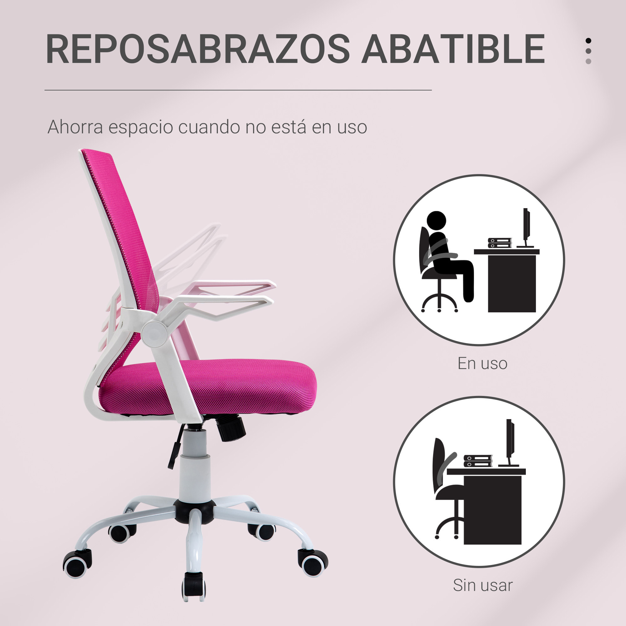 Vinsetto Silla de Oficina Ergonómica Silla Escritorio Giratoria con Altura Ajustable Reposabrazos Abatible Soporte Lumbar Transpirable para Adolescentes Adultos 62,5x55x94-104 cm Rosa