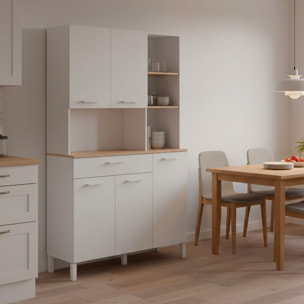 Mobile Dispensa Alto Per Cucina Microonde Credenza Madia Colonna Con 5 Ante e Cassetto Mobiletto Ausiliare Design 108 x 40 x 186 Cm Bianco e Rovere