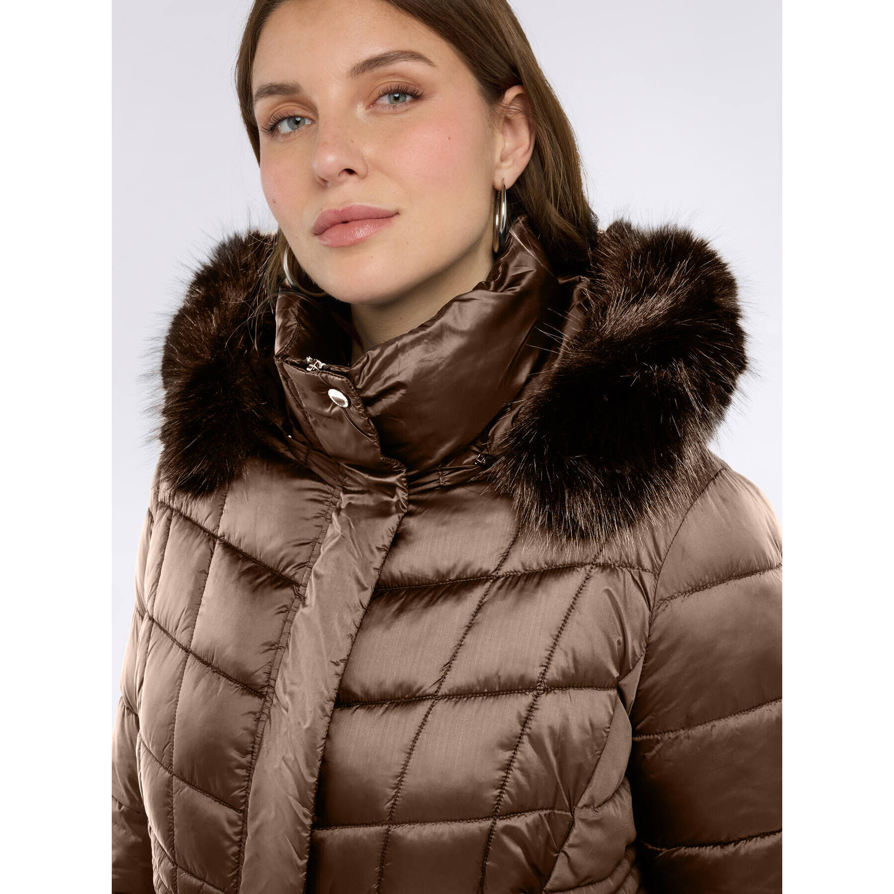 Fiorella Rubino - Piumino lungo bimaterico - Marrone