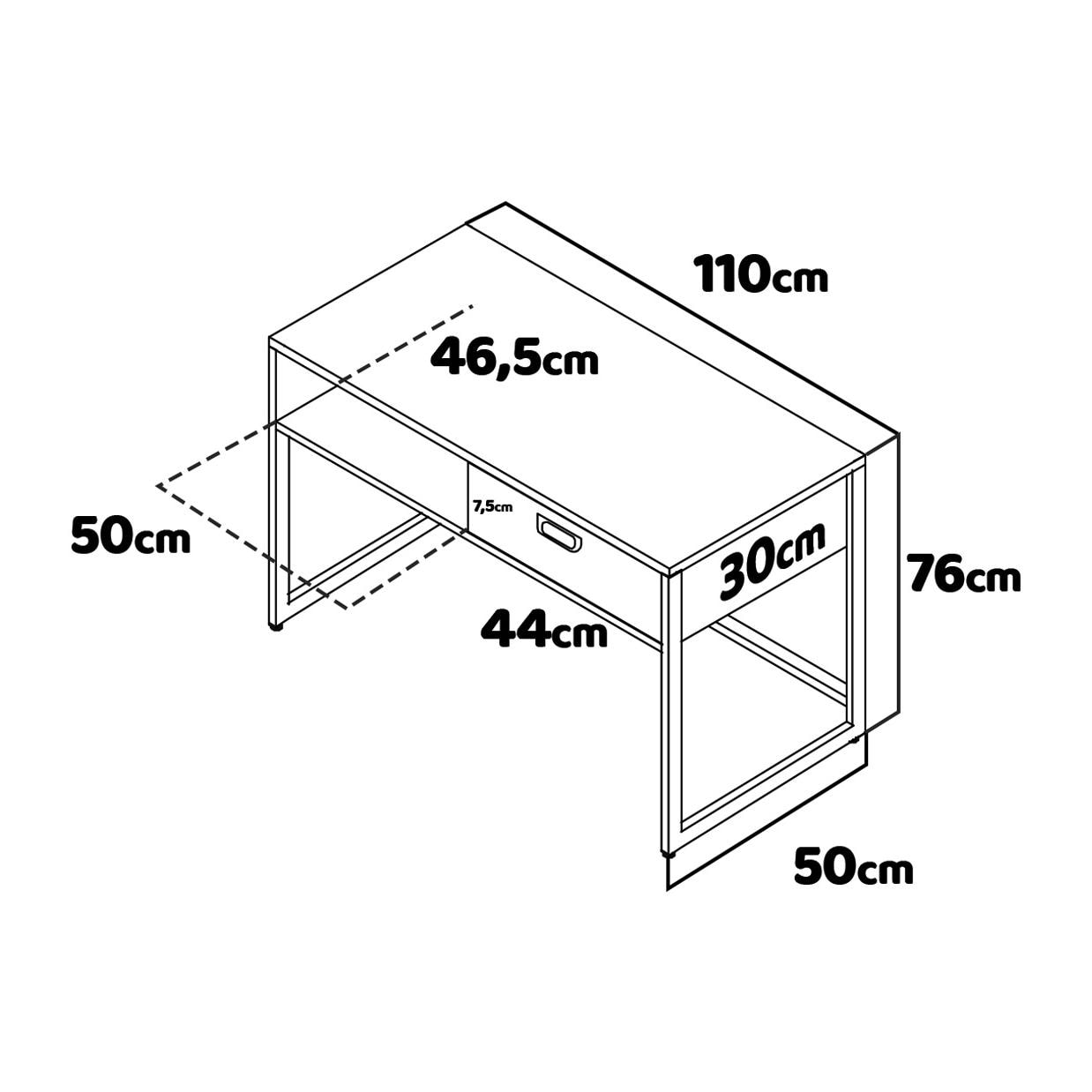 Otari - Scrivania in stile industriale con cassetto e vano a giorno, 110x50xH76 cm