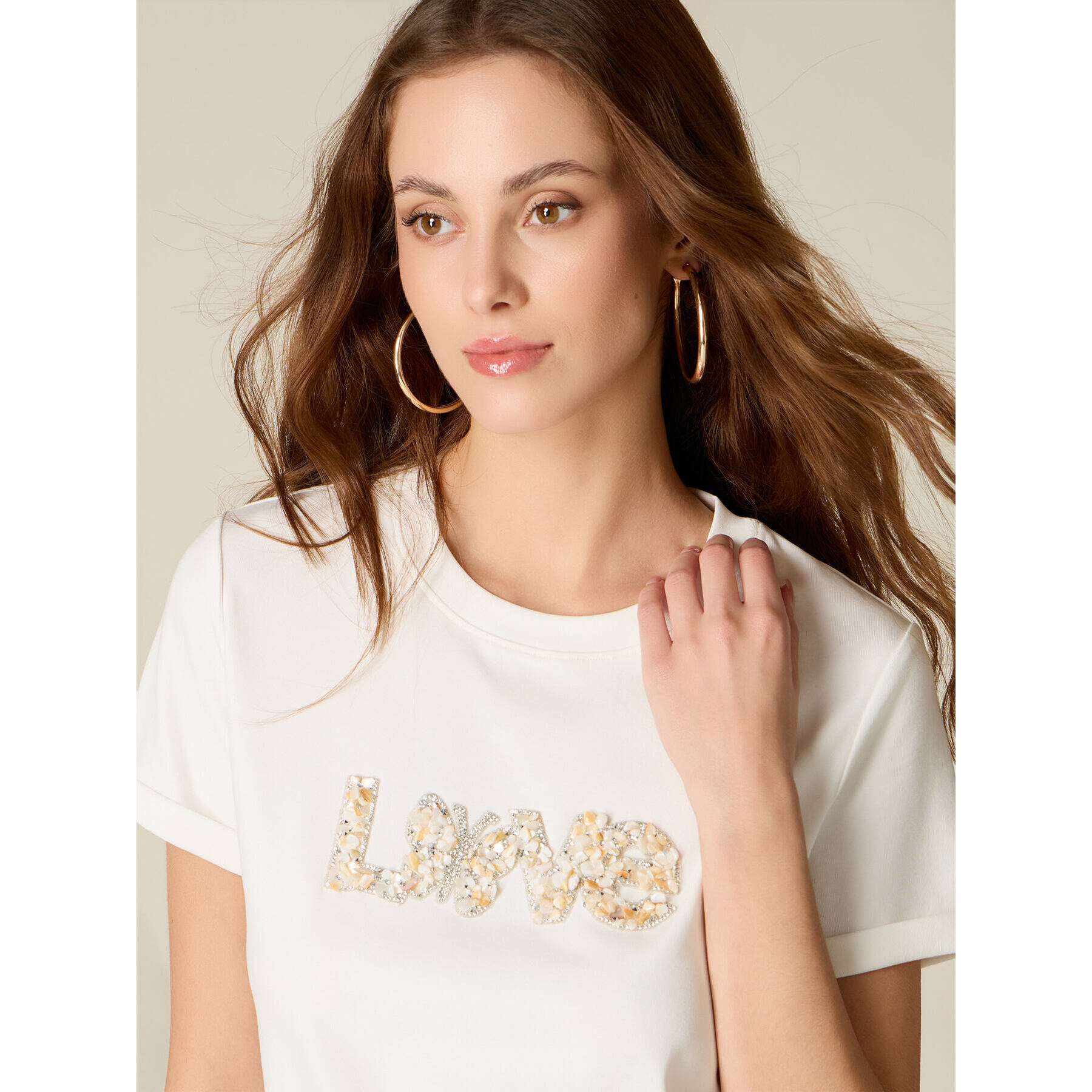 Oltre - Camiseta con bordado joya lettering - Blanco