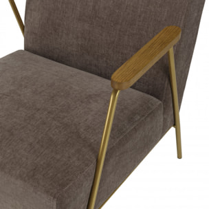 ALBANE - Fauteuil lounge tissu taupe métal doré accoudoirs bois