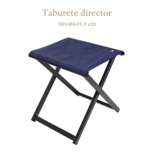 Taburete director plegable estructura color wengué y lona color azul oscuro