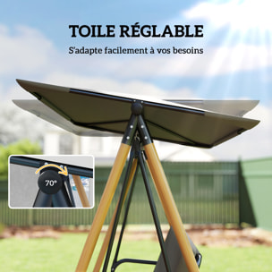 Balancelle de jardin 3 places design structure acier effet bois auvent réglable gris