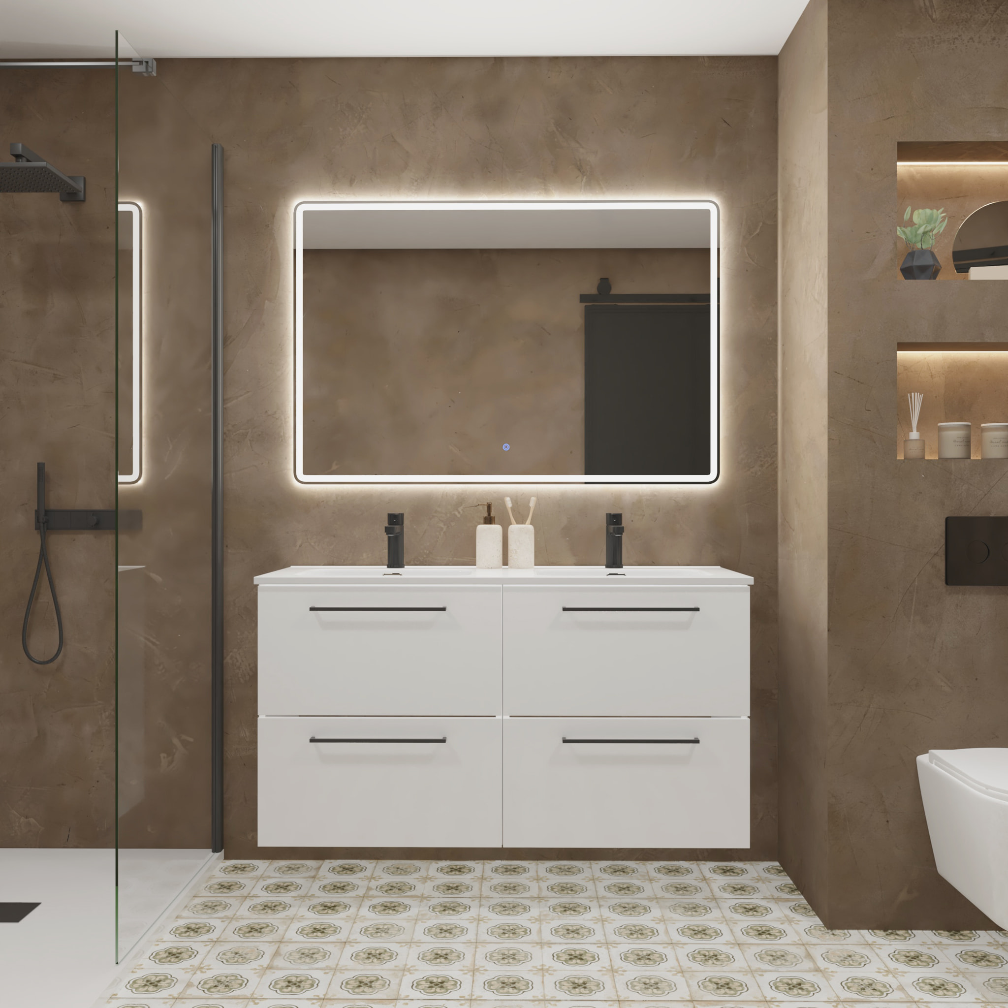 Conjunto de Baño Vex | 120 cm Blanco| Cuatro Cajones | Lavabo Encastrado | No incluye Espejo | Mueble Montado | Alday