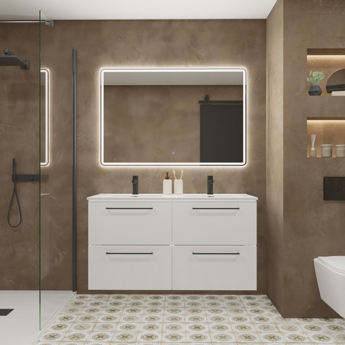 Conjunto de Baño Vex | 120 cm Blanco| Cuatro Cajones | Lavabo Encastrado | No incluye Espejo | Mueble Montado | Alday